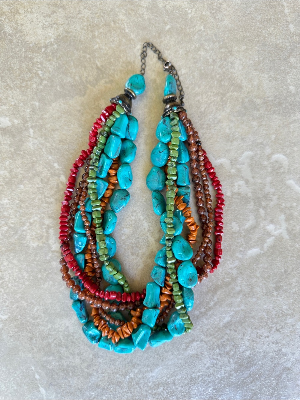 Multistrand Turquoise & Multicolor Beaded Statement Necklace - Picture 5 of 7